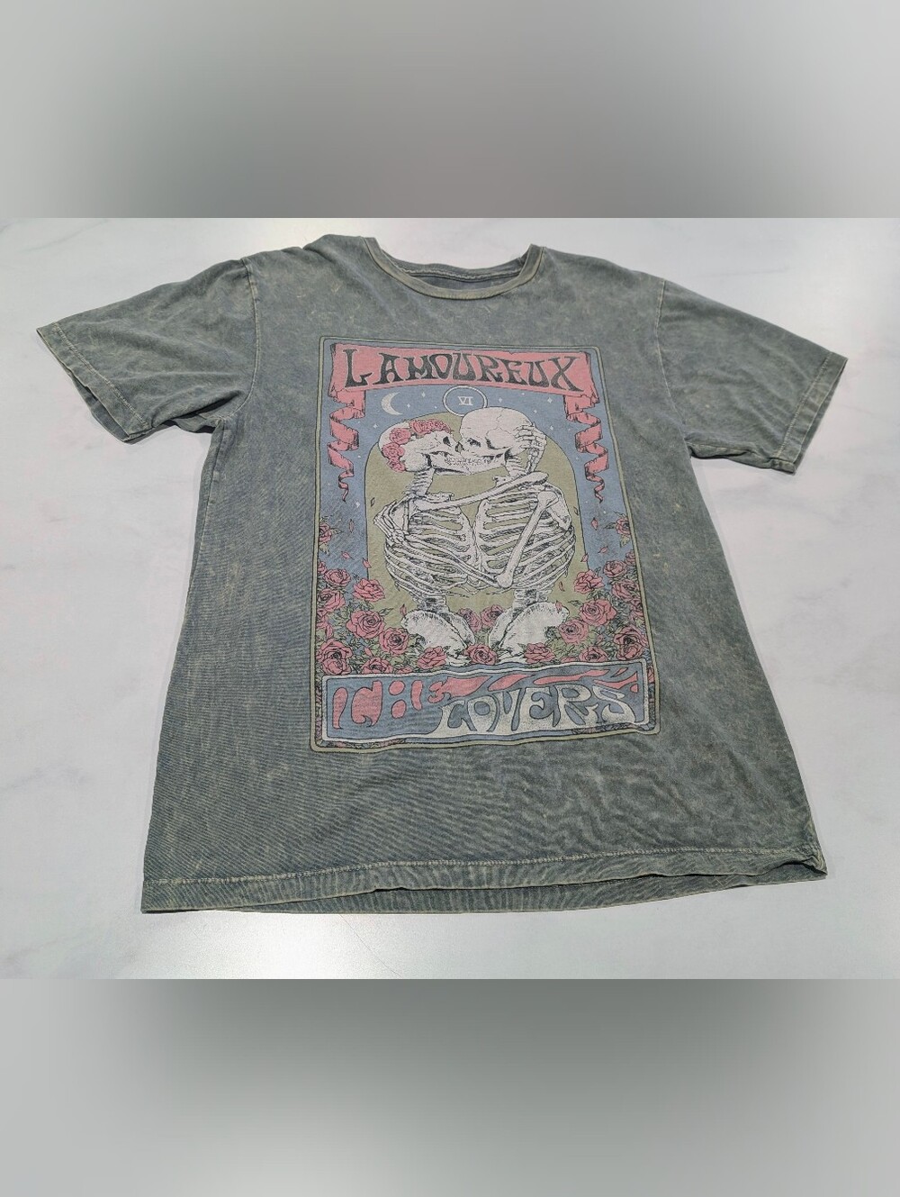 Vintage-Inspired Washed Green Graphic Tee - L'Amoureux